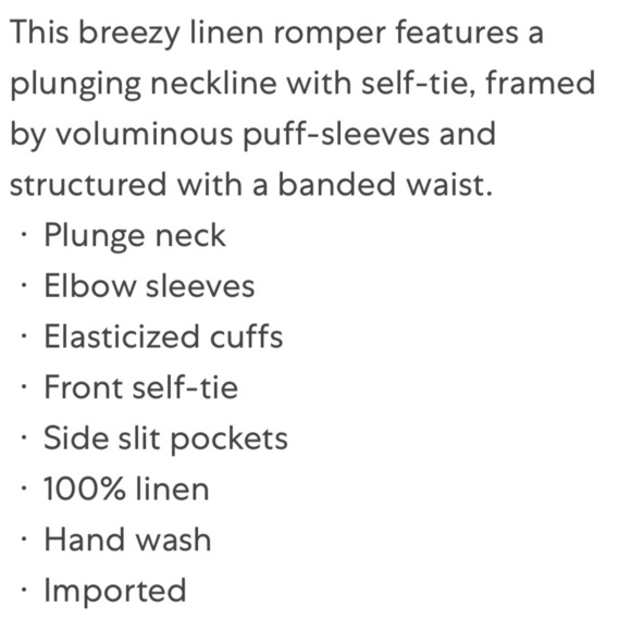 SWF Linen Puff-Sleeve Romper 
Size L - Picture 9 of 9